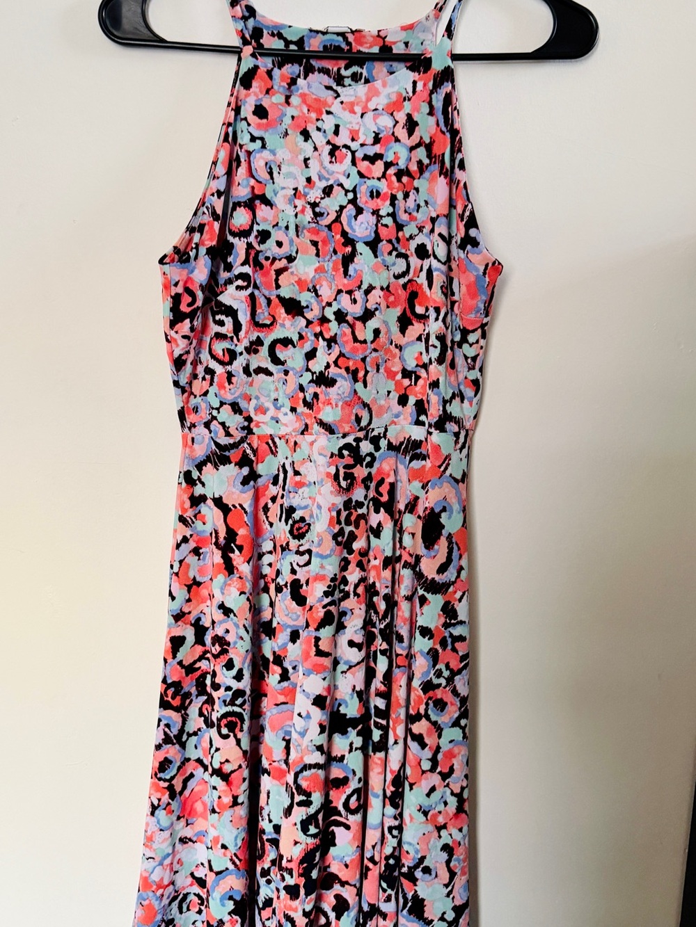 Kohl's Coral, Black and Light Blue Floral Maxi Dress